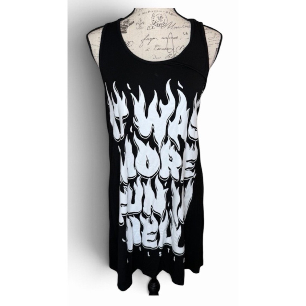 Killstar Black T-Shirt Dress Large Logo It Was More Fun in Hell Cutout Back XXL
